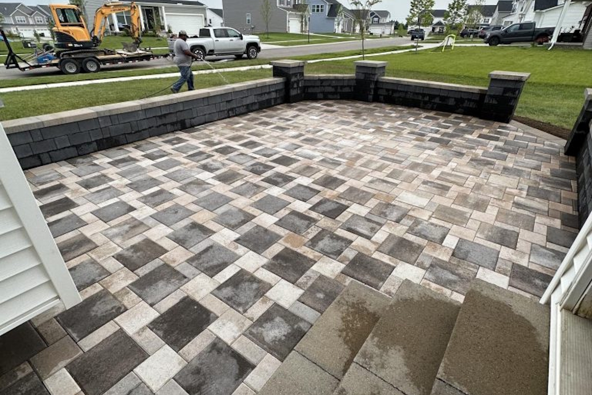 Brick paver patio and walkway installed by The Rock Guys in Southeast Michigan